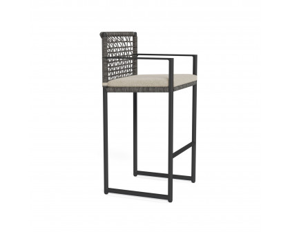 Harbour Loop Bar Stool - Aluminum Asteroid, Siesta Taupe, Wicker Gray