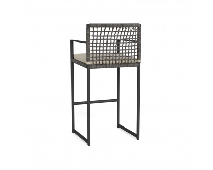 Harbour Loop Bar Stool - Aluminum Asteroid, Siesta Taupe, Wicker Gray