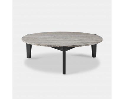 Harbour Mlb Aluminum Round Coffee Table - Aluminum Asteroid, Travertine Dark Gray