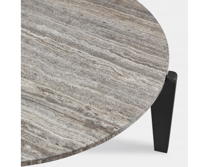 Harbour Mlb Aluminum Round Coffee Table - Aluminum Asteroid, Travertine Dark Gray