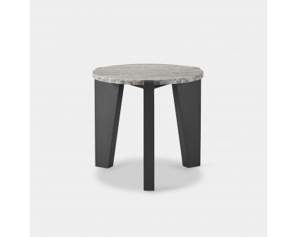 Harbour Mlb Aluminum Round Side Table - Aluminum Asteroid, Travertine Dark Gray