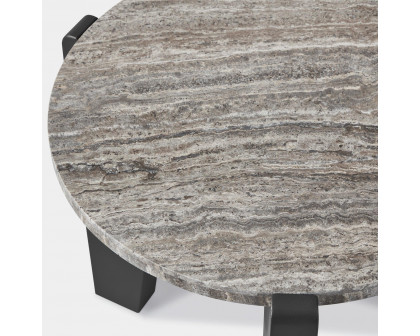 Harbour Mlb Aluminum Round Side Table - Aluminum Asteroid, Travertine Dark Gray