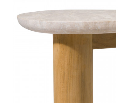 Harbour Newport Side Table - Teak Natural, Travertine Cream