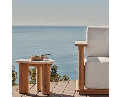 Harbour Newport Side Table - Teak Natural, Travertine Cream