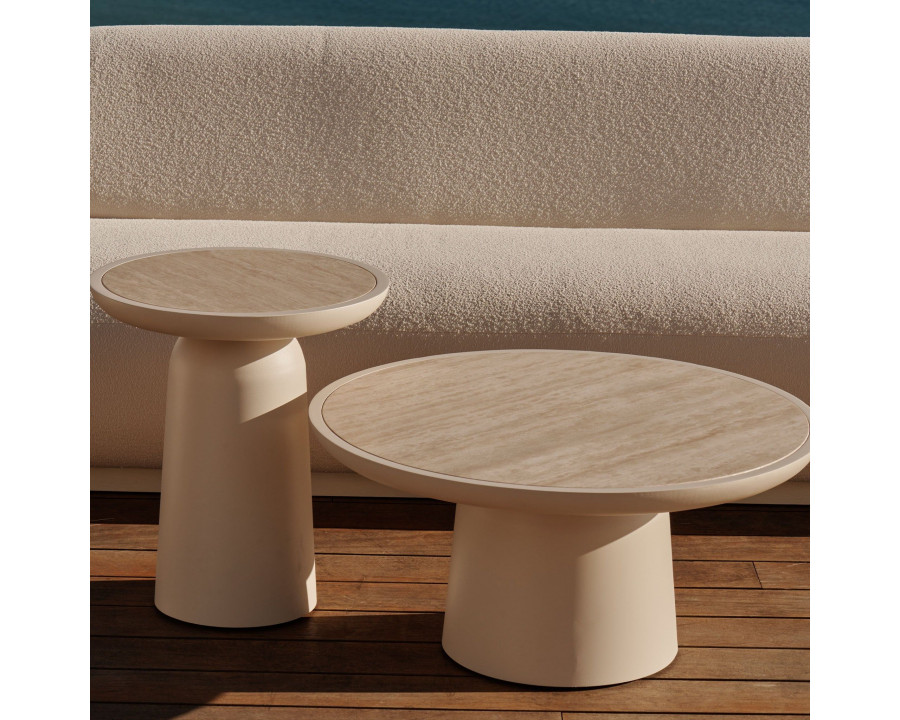 Harbour Nova Aluminum Round Coffee Table 30" - Aluminum Asteroid, Travertine Dark Gray