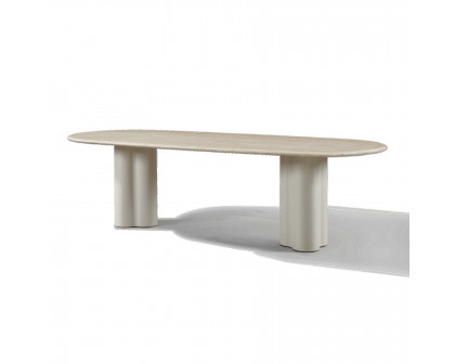 Harbour Porto Aluminum Pill Dining Table 108" - Aluminum Asteroid, Travertine Dark Gray