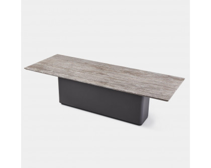 Harbour Santorini Outdoor Stone Rectangle Dining Table 108" - Aluminum Asteroid, Travertine Dark Gray