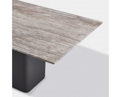 Harbour Santorini Outdoor Stone Rectangle Dining Table 108" - Aluminum Asteroid, Travertine Dark Gray