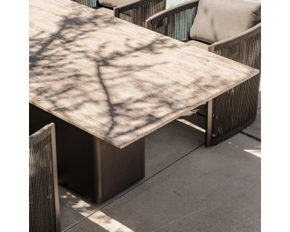 Harbour Santorini Outdoor Stone Rectangle Dining Table 108" - Aluminum Asteroid, Travertine Dark Gray