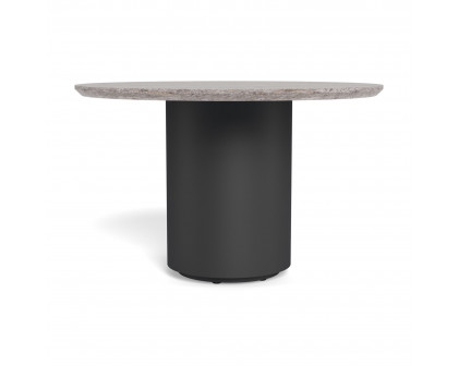 Harbour Santorini Outdoor Stone Round Dining Table 48" - Aluminum Asteroid, Travertine Dark Gray