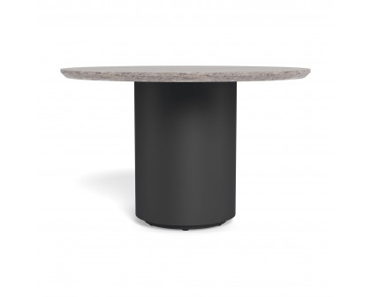 Harbour Santorini Outdoor Stone Round Dining Table 48" - Aluminum Asteroid, Travertine Dark Gray