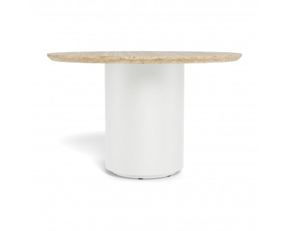 Harbour Santorini Outdoor Stone Round Dining Table 48" - Aluminum White, Travertine Natural