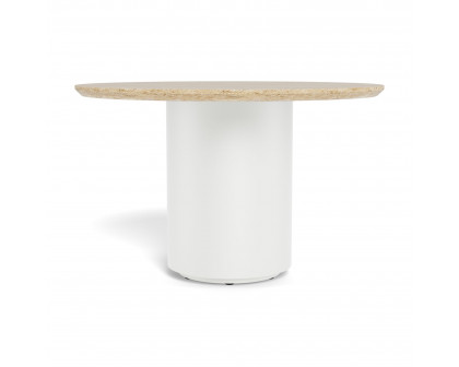 Harbour Santorini Outdoor Stone Round Dining Table 48" - Aluminum White, Travertine Natural