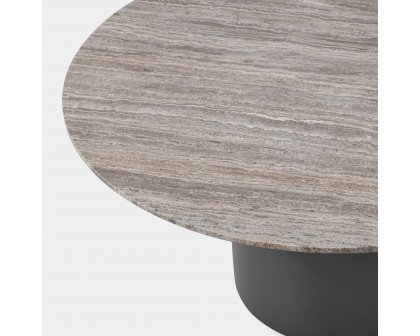 Harbour Santorini Outdoor Stone Round Dining Table 60" - Aluminum Asteroid, Travertine Dark Gray