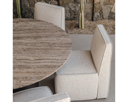 Harbour Santorini Outdoor Stone Round Dining Table 60" - Aluminum Asteroid, Travertine Dark Gray