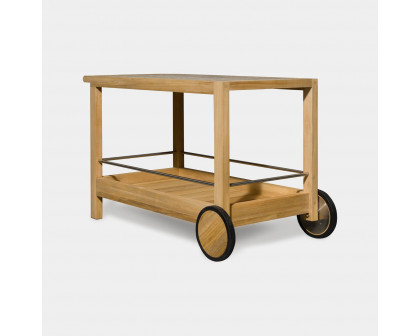 Harbour Tavola Teak Stone Bar Cart - Teak Natural, Travertine Cream