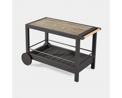 Harbour Tavola Stone Bar Cart - Aluminum Asteroid, Travertine Dark Gray