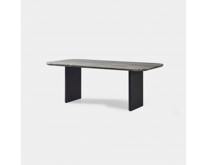 Harbour Victoria Stone Dining Table 81" - Aluminum Asteroid, Travertine Dark Gray