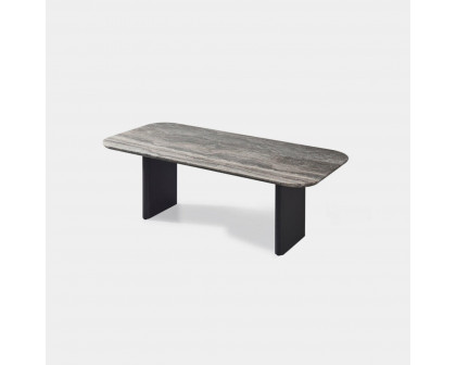 Harbour Victoria Stone Dining Table 81" - Aluminum Asteroid, Travertine Dark Gray