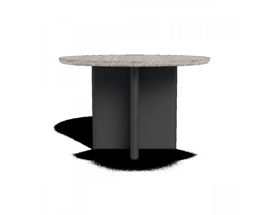 Harbour Victoria Stone Round Dining Table 48" - Aluminum Asteroid, Travertine Dark Gray