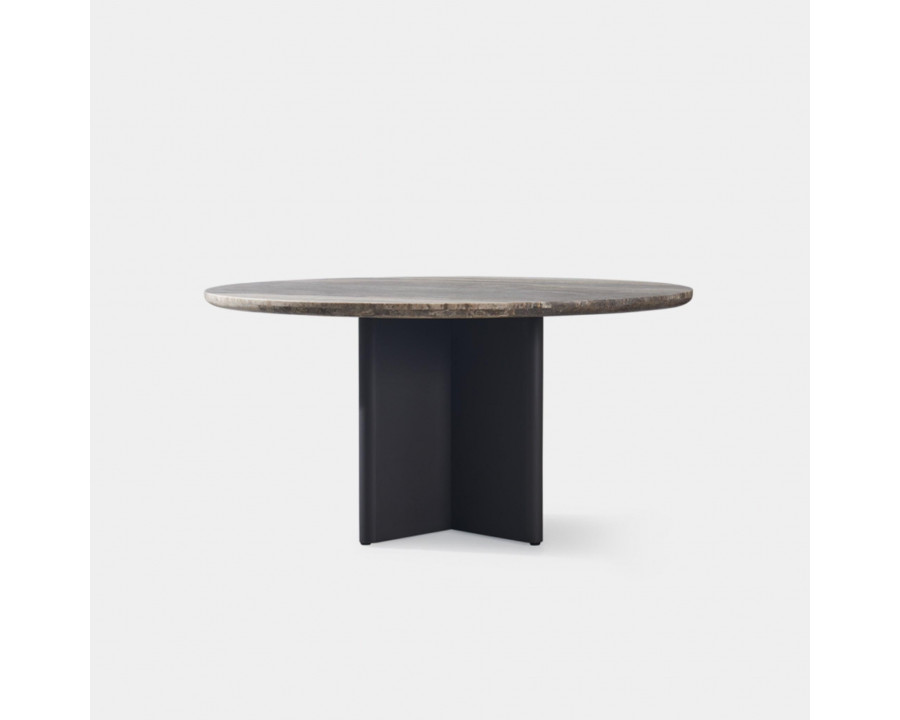 Harbour Victoria Stone Round Dining Table 60" - Aluminum Asteroid, Travertine Dark Gray