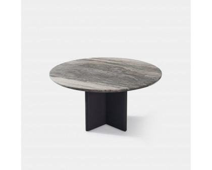 Harbour Victoria Stone Round Dining Table 60" - Aluminum Asteroid, Travertine Dark Gray