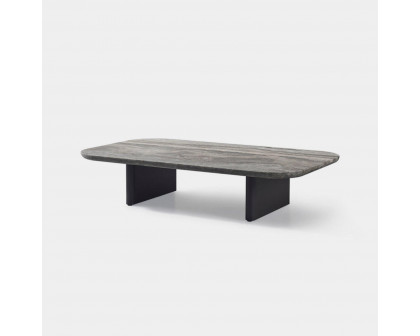 Harbour Victoria Coffee Table - Aluminum Asteroid, Travertine Dark Gray