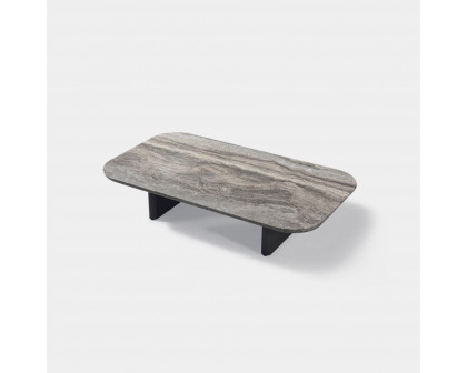 Harbour Victoria Coffee Table - Aluminum Asteroid, Travertine Dark Gray