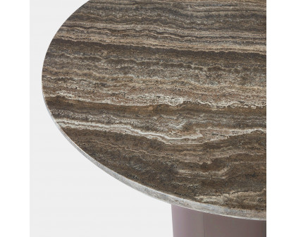 Harbour Victoria Round Side Table - Aluminum Asteroid, Travertine Dark Gray