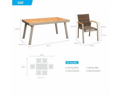 Higold Nofi 2.0 Outdoor Dining Set with Umbrella Hole - Champagne, Teak/Aluminum
