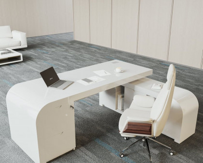 HMR Chicent L-shaped Modern Executive Desk with Ample Storage - White, 55.1"L x 63.0"W x 29.9"H, Right Hand