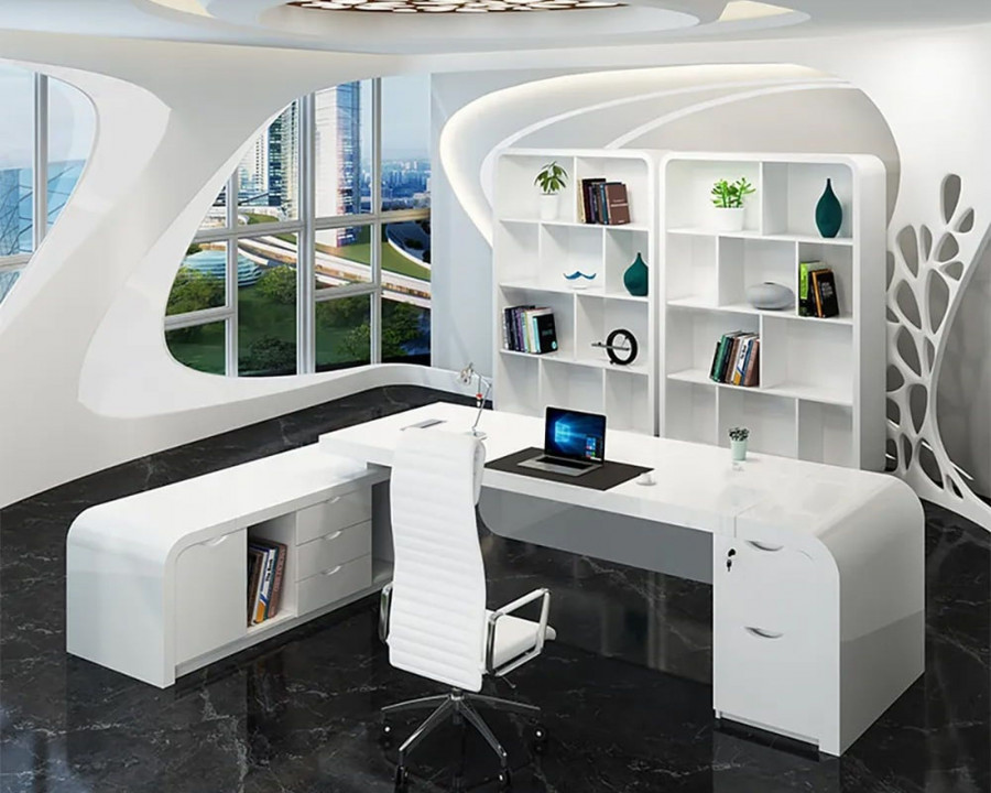 HMR Chicent L-shaped Modern Executive Desk with Ample Storage - White, 70.9"L x 63.0"W x 29.9"H, Left Hand