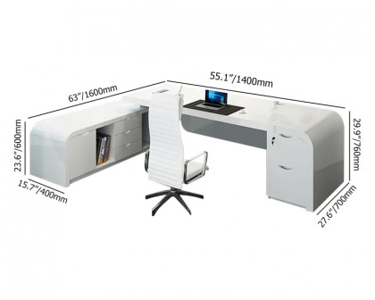 HMR Chicent L-shaped Modern Executive Desk with Ample Storage - White, 55.1"L x 63.0"W x 29.9"H, Left Hand