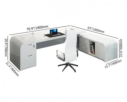 HMR Chicent L-shaped Modern Executive Desk with Ample Storage - White, 70.9"L x 63.0"W x 29.9"H, Right Hand