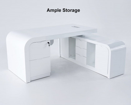 HMR Chicent L-shaped Modern Executive Desk with Ample Storage - White, 70.9"L x 63.0"W x 29.9"H, Right Hand