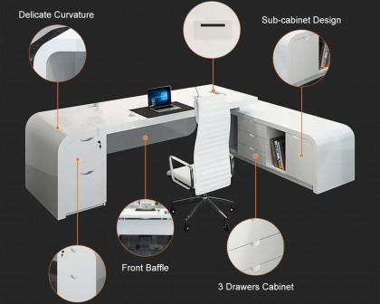 HMR Chicent L-shaped Modern Executive Desk with Ample Storage - White, 63.0"L x 63.0"W x 29.9"H, Left Hand