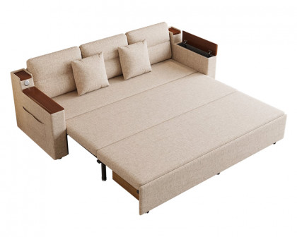 HMR 83" King 3-Seater Sleeper Sofa with Trundle & USB Port - Beige, Linen