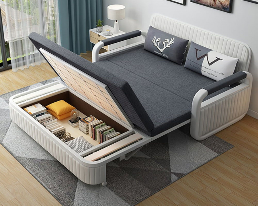 HMR 2-Seater Linen Sleeper Sofa with Trundle