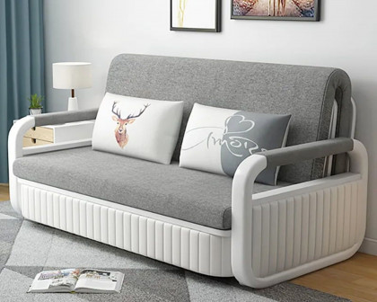 HMR 2-Seater Linen Sleeper Sofa with Trundle - Light Gray, Queen Size