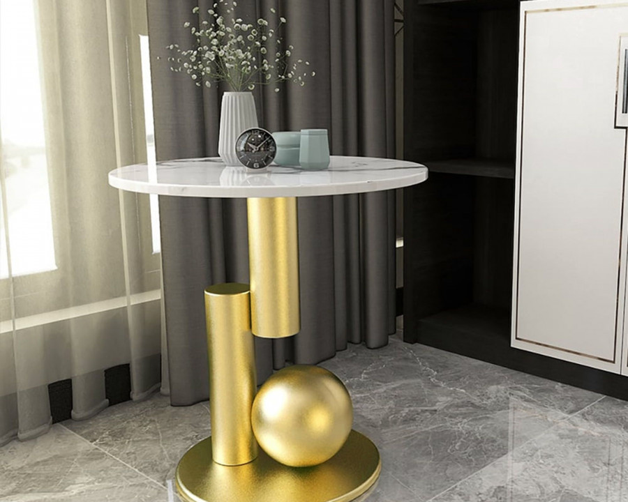 HMR Modern Round End Table with Abstract Metal Base