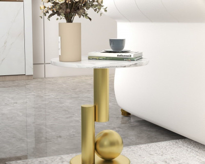 HMR Modern Round End Table with Abstract Metal Base