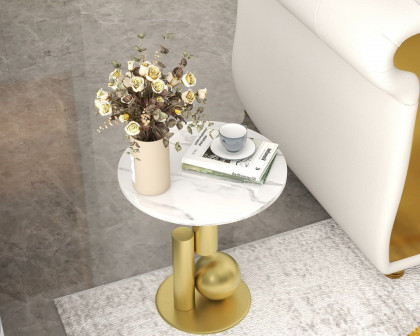 HMR Modern Round End Table with Abstract Metal Base - White