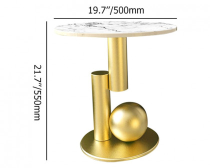 HMR Modern Round End Table with Abstract Metal Base - White