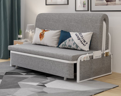 HMR Modern 2-Seater Linen Sleeper Sofa with Trundle - Light Gray, Queen Size