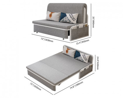 HMR Modern 3-Seater Linen Sleeper Sofa with Trundle - Light Gray, King Size