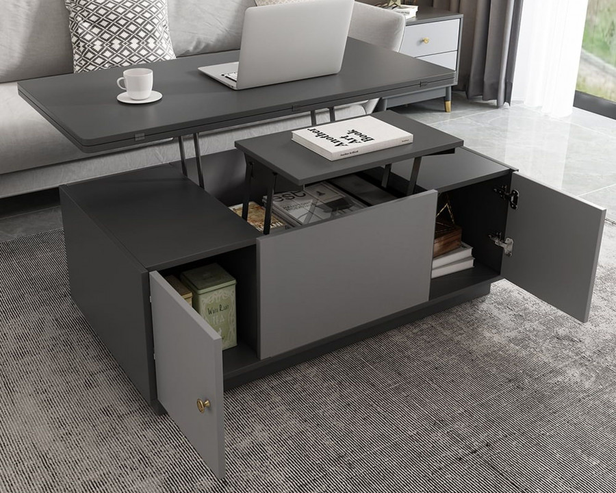 HMR Modern Multi-functional Rectangle Lift-top Coffee Table Extendable with Storage