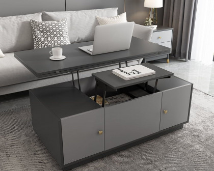 HMR Modern Multi-functional Rectangle Lift-top Coffee Table Extendable with Storage - Gray