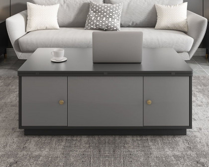 HMR Modern Multi-functional Rectangle Lift-top Coffee Table Extendable with Storage - Gray