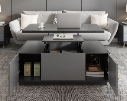 HMR Modern Multi-functional Rectangle Lift-top Coffee Table Extendable with Storage - Gray