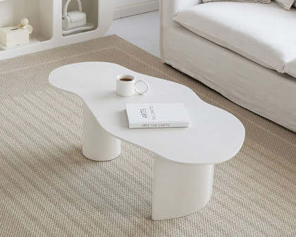 HMR 47" Japandi Funky Wood Coffee Table Abstract Cloud Shaped - White